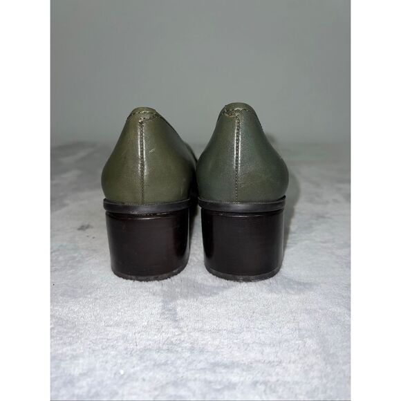 Vintage Green Leather Block Heel Chunky Loafers 7.5 - Picture 4 of 8